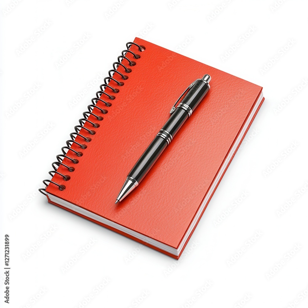 Red Spiral Notebook and Black Pen on White Background Red Spiral Notebook and Black Pen on White Background
