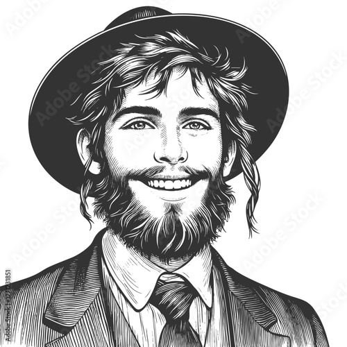 Smiling Orthodox Jewish Man in Hat vector