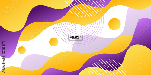Purple and yellow geometric business banner design. Creative banner design with wave and line shape as template. Simple horizontal banner. Vector Eps10
