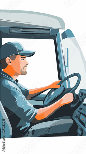 Illustration of a truck driver. Trucker. Man behind the wheel. Driver.