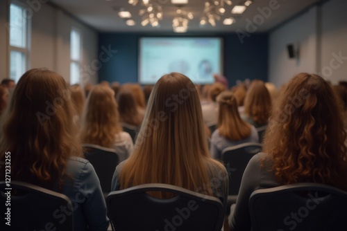 Rear view of a female audience in a conference room or seminar, business and education concept