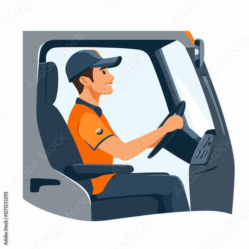 Illustration of a truck driver. Trucker. Man behind the wheel. Driver.