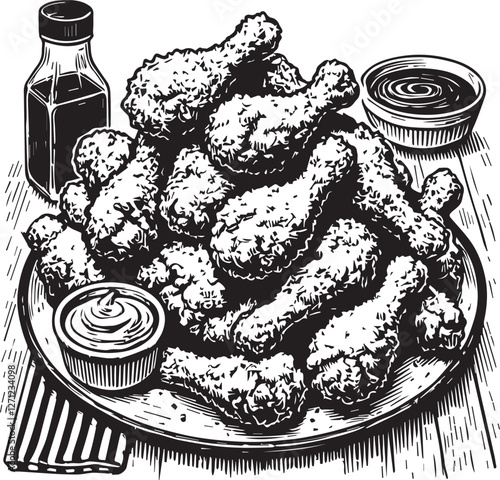 Chicken thighs fried chicken vector hand drawn illustration