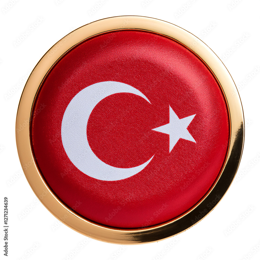 Obraz premium トルコの国旗のブローチ。白背景。(Turkey flag brooch on white background.) 