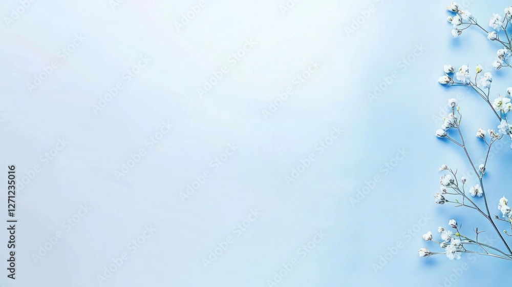 White Baby's Breath Flowers on Light Blue Background White Baby's Breath Flowers on Light Blue Background