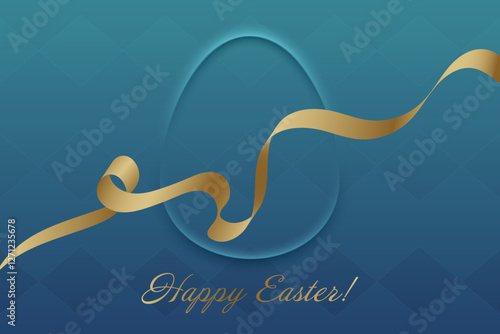 Easter Blessings. Shining gold ribbon surrounds an Easter egg, symbolizing joy and hope. Elegant greeting card design, festive and spiritual holiday concept.