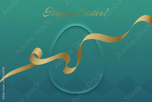 Christian Holiday. The golden ribbon curves over a fresh green background, celebrating Easter as a time of faith, blessings, and new beginnings.