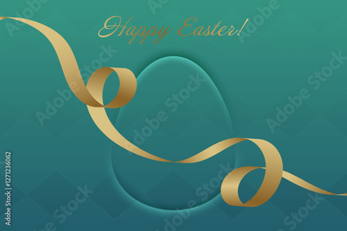 Glorious Easter. The gold ribbons dynamic curves and the subtle egg shape on a green background create a refined and meaningful holiday card.