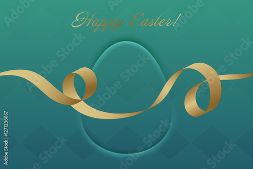 Faithful Easter. A graceful golden ribbon moves across a stylish green background, symbolizing the joy and spirit of this Christian holiday.