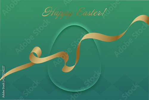 Christian Holiday. A subtle egg shape hidden within a green background, adorned with a golden ribbon, represents Easters deep religious meaning.