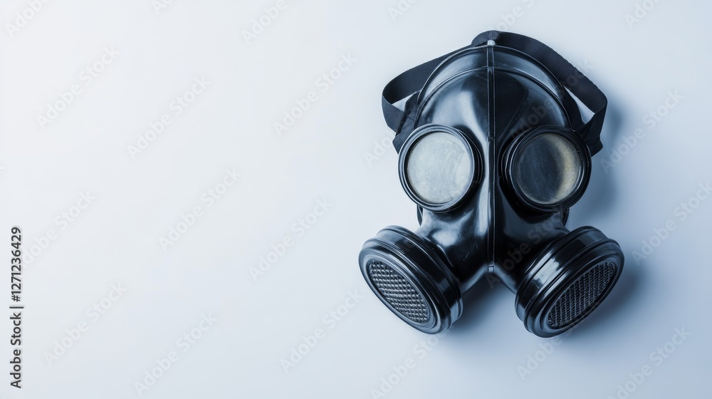 Gas Mask Positioned on White Background Top View for Design Mockup Gas Mask Positioned on White Background Top View for Design Mockup