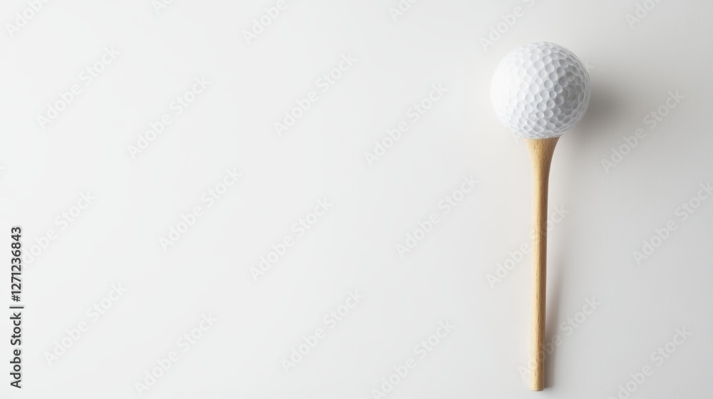 Golf Tee with Golf Ball on White Background Top View for Mockup Golf Tee with Golf Ball on White Background Top View for Mockup