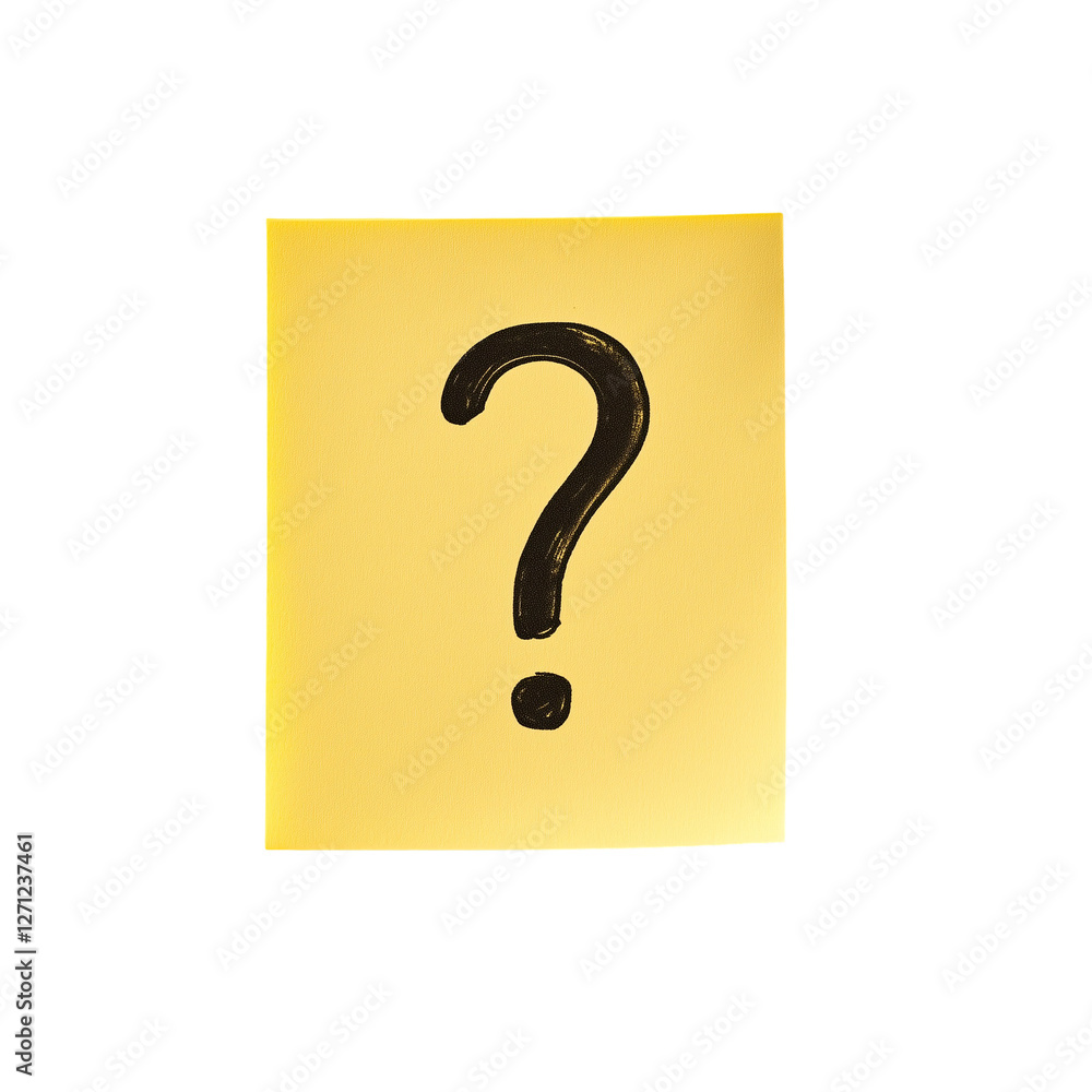 Single Yellow Sticky Note with Bold Question Mark, Isolated on transparent background Single Yellow Sticky Note with Bold Question Mark, Isolated on transparent background
