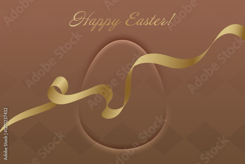 Hope and Renewal. Easter Sunday, warm brown background, golden ribbon, church holiday, faith, kindness, soul cleansing, bright joy, family tradition.