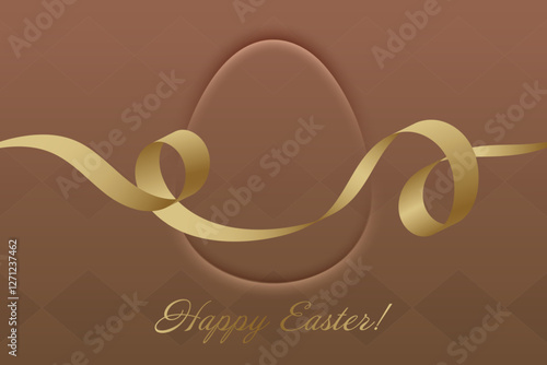 Rebirth and Joy. Christian Easter, warm brown background, golden ribbon, spring awakening, faith, blessing, prayer, soul purification.