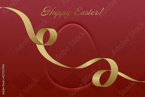 Resurrection Day. Christian Easter, golden ribbon, deep red background, sacred holiday, faith, divine love, church service, resurrection of Christ, spiritual transformation, rebirth.