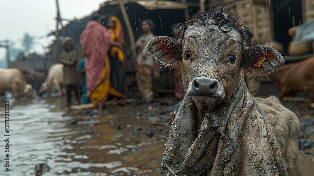 Fototapeta premium Cow market in Bangladesh. Eid ul Adha. Festival of sacrifice. HD 8K ramzan wallpaper Photographic Image