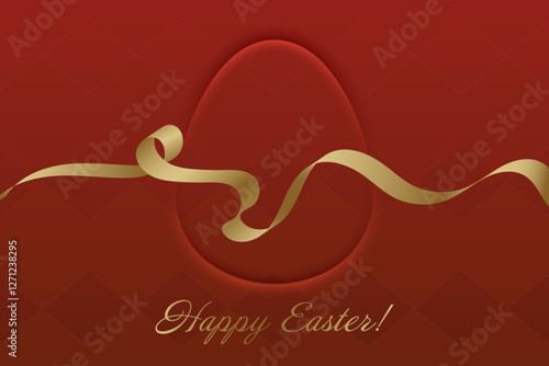 Happy Easter. Golden ribbon on deep red background, festive greeting, Christian holiday, resurrection, faith, blessing, spring celebration, church tradition, renewal, prayer, sacred day.