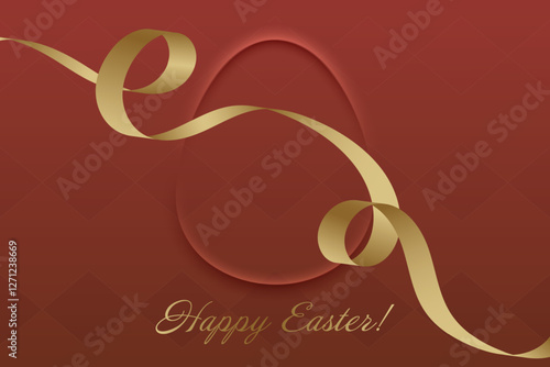 Easter Celebration. Elegant Easter greeting, golden ribbon, red tones, sacred holiday, Christs resurrection, faith, church tradition, blessing, devotion, spring joy, spiritual warmth.