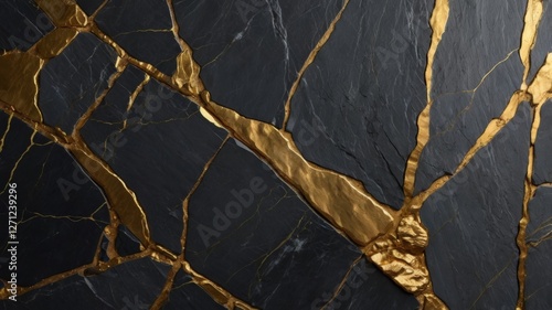 Marmer texture backgrounds with black marble and gold pattern
 photo