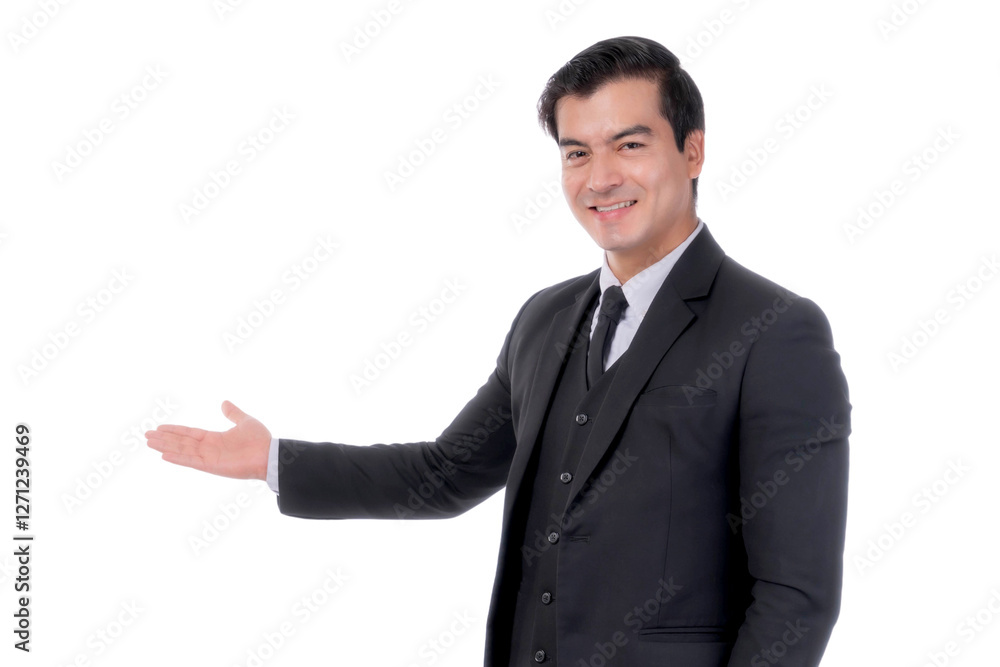 Professional Businessman in Formal Suit Smiling and Pointing Hand,isolated on a transparent background, Business Presentation Corporate Concept Professional Businessman in Formal Suit Smiling and Pointing Hand,isolated on a transparent background, Business Presentation Corporate Concept