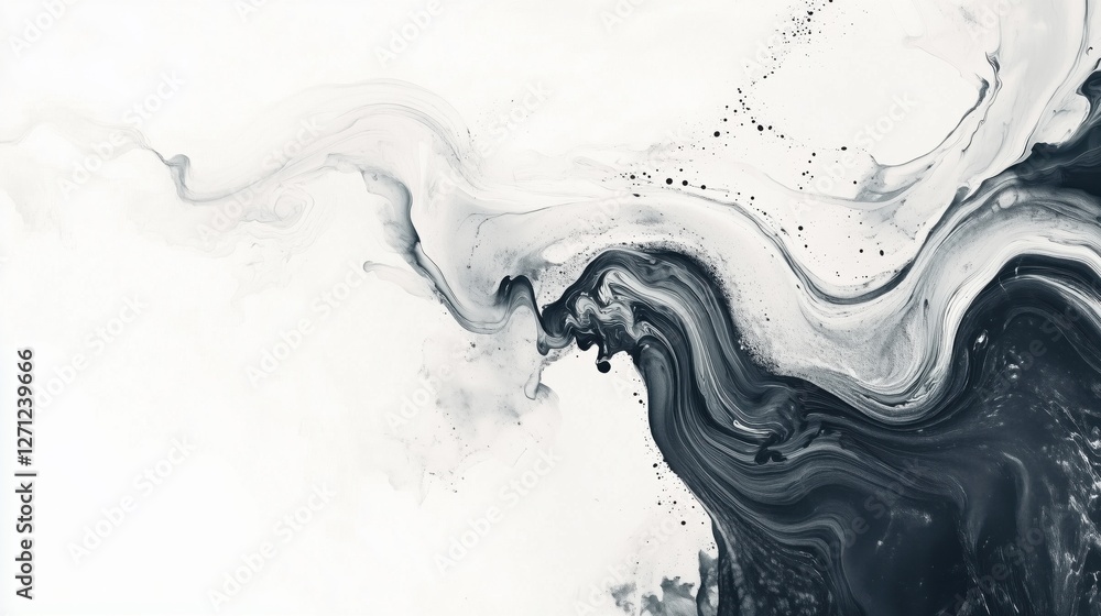A serene abstract artwork featuring swirling black and white patterns, evoking a sense of calm and fluidity. A serene abstract artwork featuring swirling black and white patterns, evoking a sense of calm and fluidity.