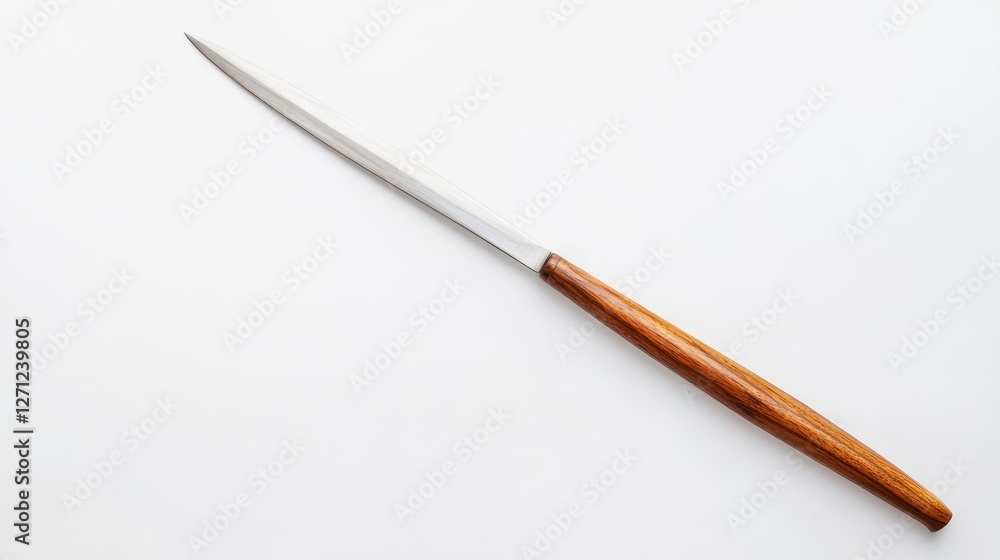 Letter Opener with Wooden Handle on White Background Top View Letter Opener with Wooden Handle on White Background Top View
