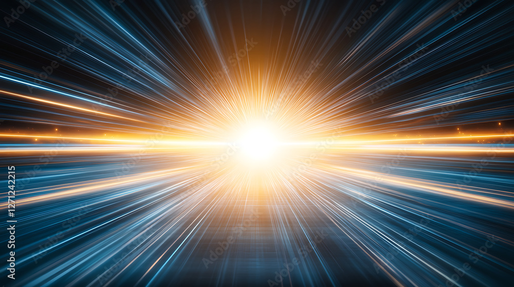 Luminous Convergence Radiant Light Burst of Energy Trails with Blue and Gold Futuristic Style Luminous Convergence Radiant Light Burst of Energy Trails with Blue and Gold Futuristic Style