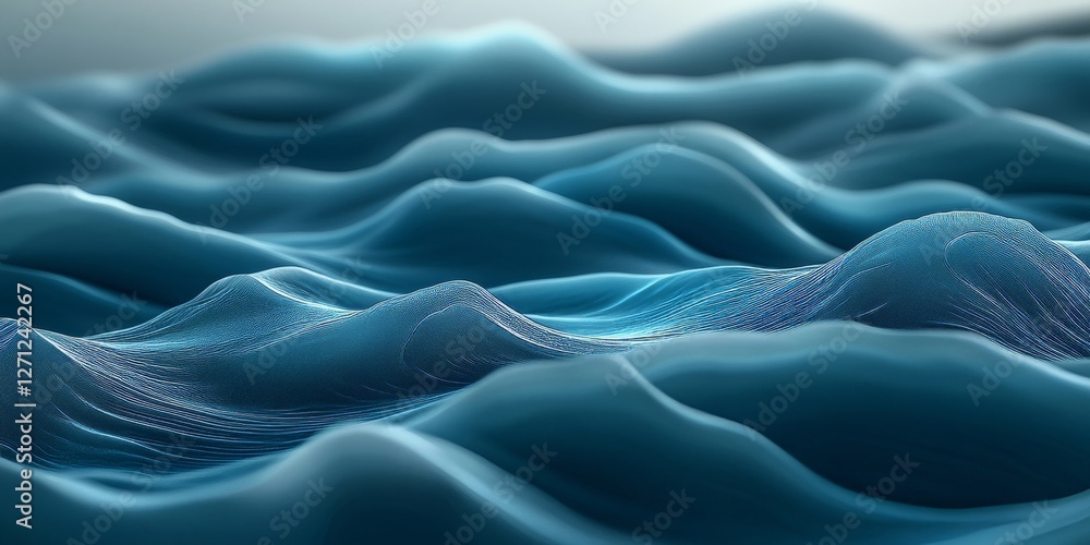 Obraz premium Abstract Flowing Blue Forms, Wavy Pattern with Creative Lighting, Abstract Design Concept, 3D Render