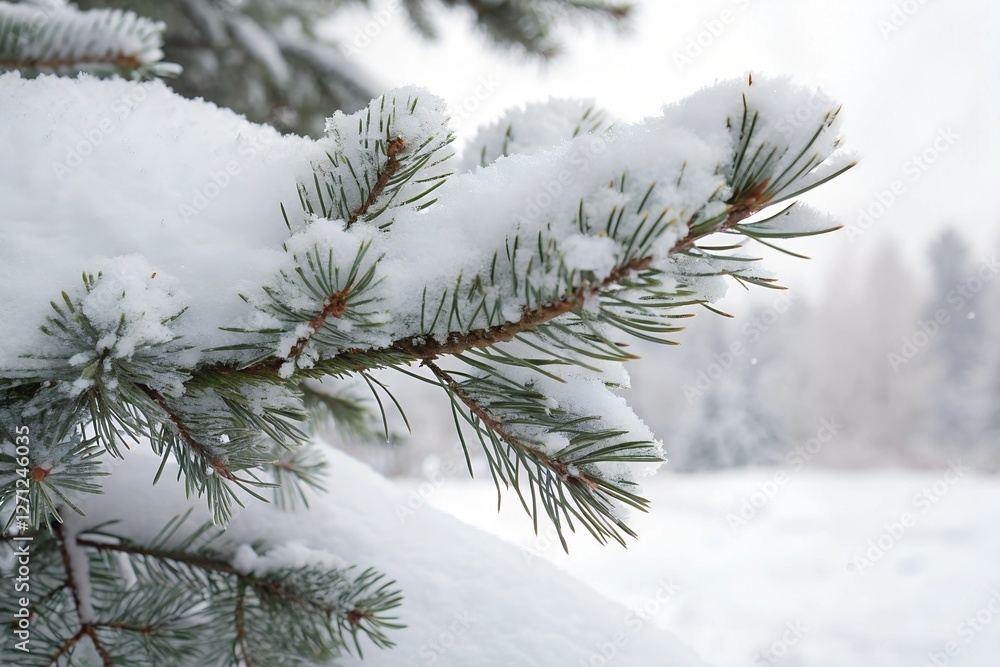 Snowy Pine Tree Branch on White Background Snowy Pine Tree Branch on White Background