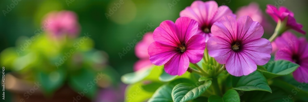 Purple geranium Rozanne flowers blooming in a garden container, gardening, greenery Purple geranium Rozanne flowers blooming in a garden container, gardening, greenery