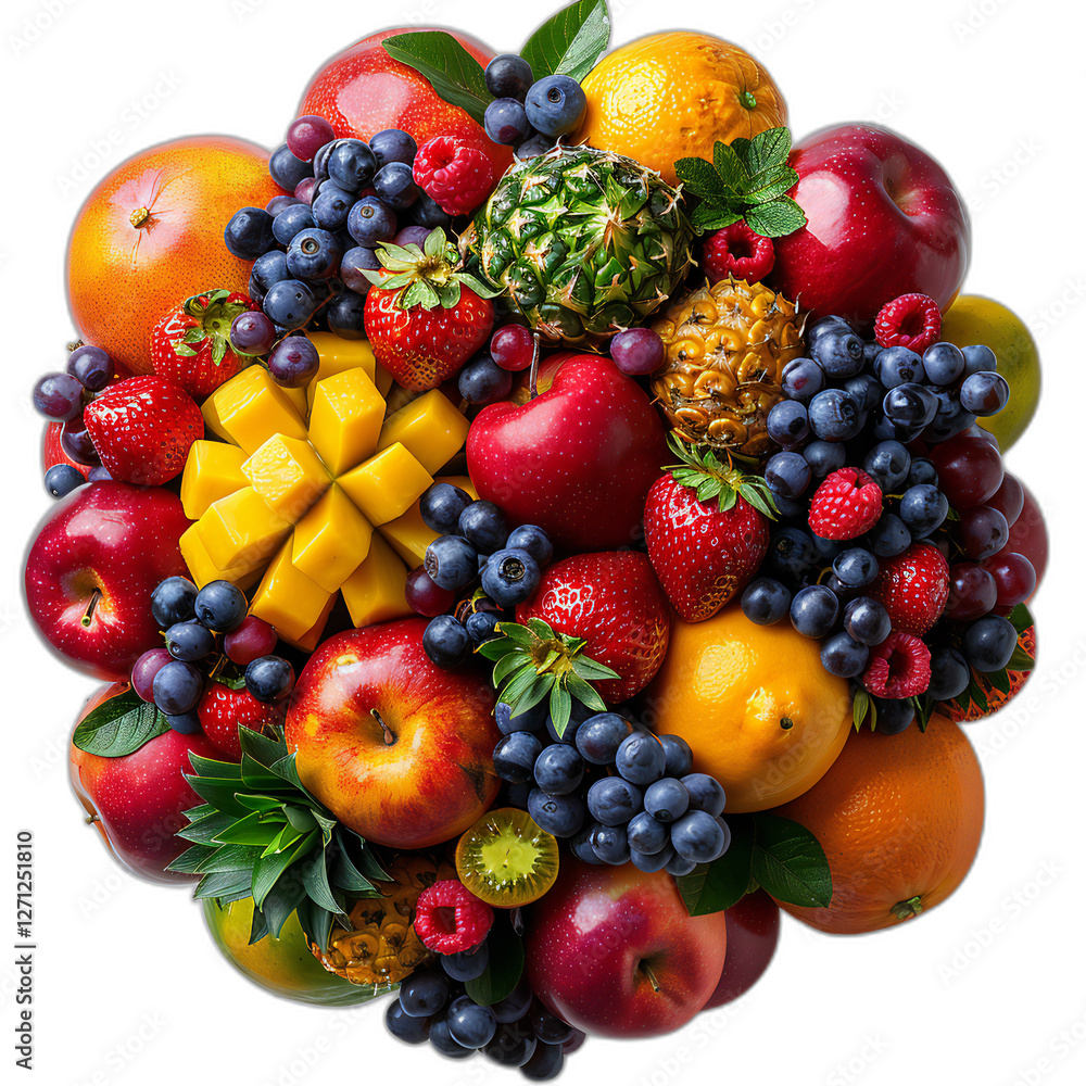 Delectable Mix of Fresh Fruits in Isolation against a Clean White Background, Ideal for Food Illustration and Photography Delectable Mix of Fresh Fruits in Isolation against a Clean White Background, Ideal for Food Illustration and Photography