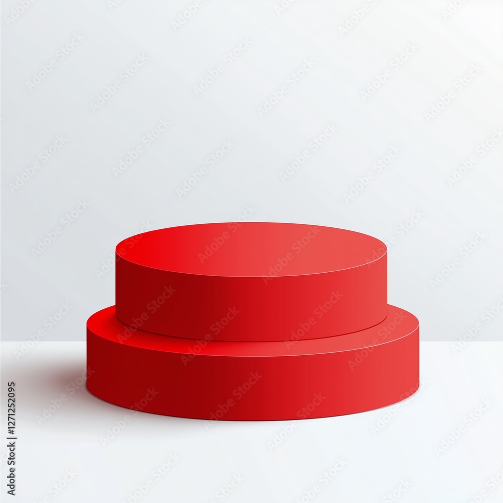Realistic illustration of a two-tiered red matte podium with smooth edges, subtle shading, and soft shadows, set against a clean white background for a striking, professional design. Realistic illustration of a two-tiered red matte podium with smooth edges, subtle shading, and soft shadows, set against a clean white background for a striking, professional design.