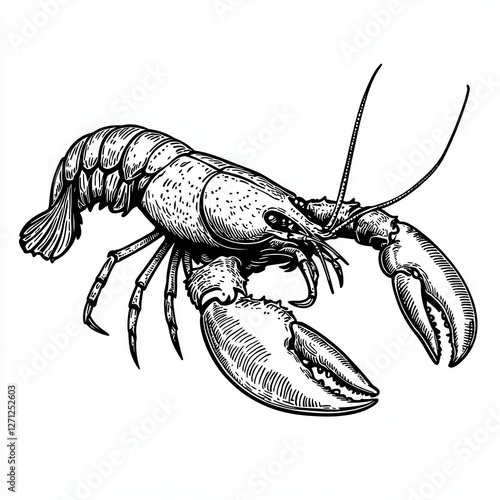 Detailed Crayfish Illustration Vintage Style Seafood Drawing Black and White Ink Lobster Design photo