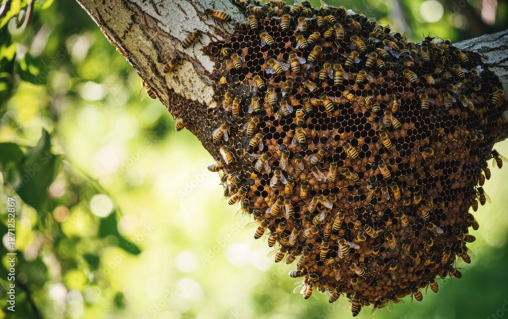 A thriving beehive full of buzzing bees, playing a vital role in nature A thriving beehive full of buzzing bees, playing a vital role in nature
