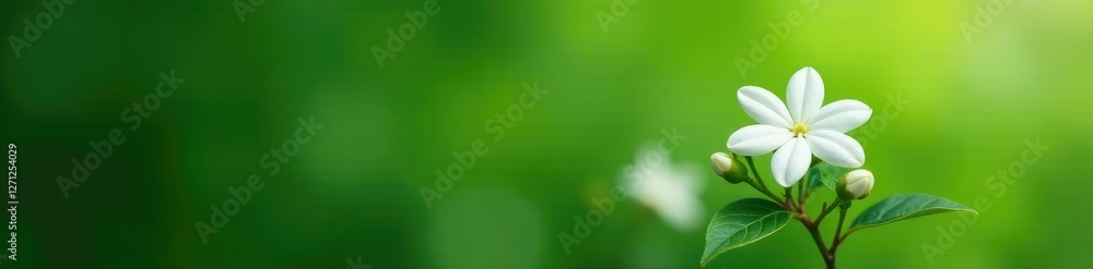 Obraz premium white jasmine flowers against green background, fresh flowers, blooming plants