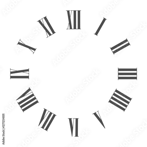 Vintage roman numerals clock face isolated on white background
