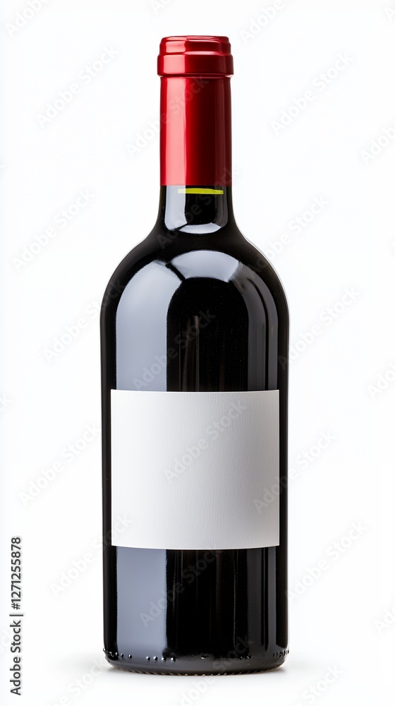 Bottle of Red Wine with Blank Label Displaying Sleek Design on Minimalistic White Background Bottle of Red Wine with Blank Label Displaying Sleek Design on Minimalistic White Background