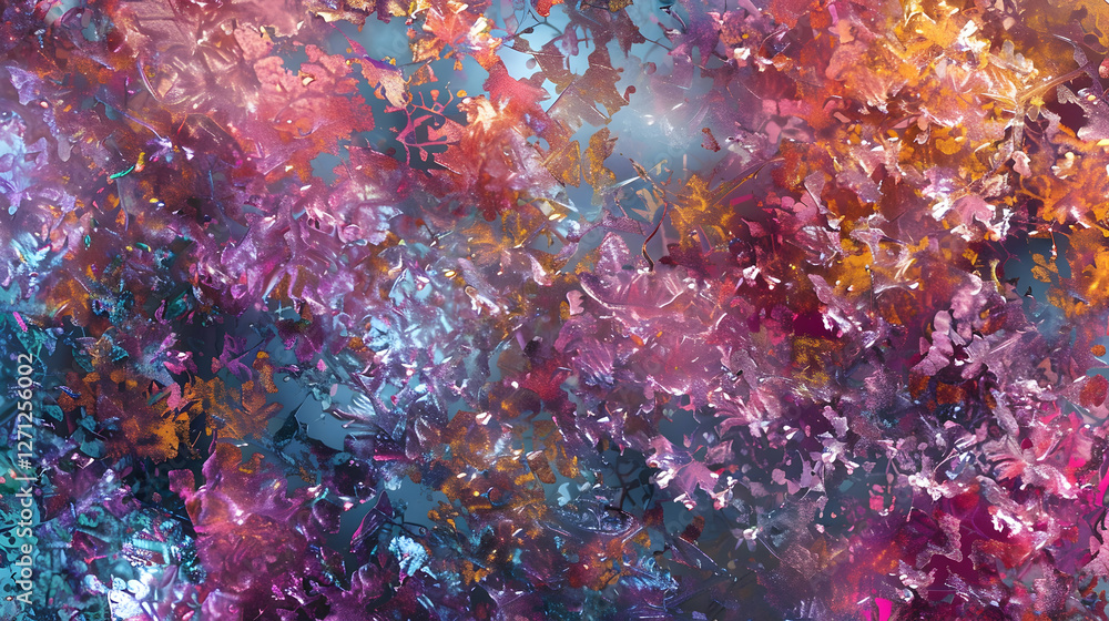 Vibrant abstract foliage pattern with colorful leaves blending into a dreamy background Vibrant abstract foliage pattern with colorful leaves blending into a dreamy background