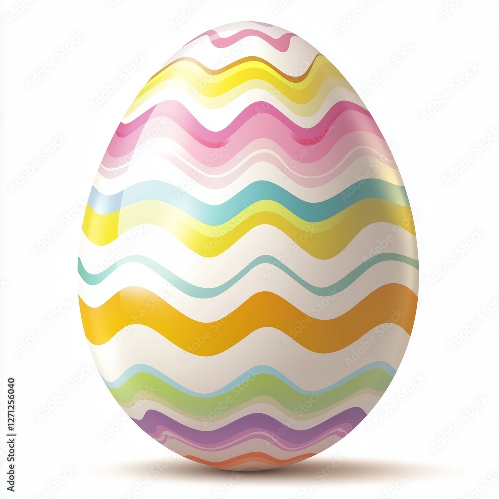 Realistic illustration of a white egg with vibrant pastel stripes, smooth glossy texture, 3D effect, and sharp details on a clean white background. Realistic illustration of a white egg with vibrant pastel stripes, smooth glossy texture, 3D effect, and sharp details on a clean white background.