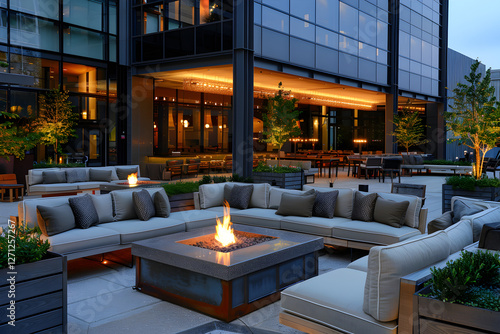 Wallpaper Mural Cozy outdoor lounge area with fire pit and comfortable seating. Torontodigital.ca