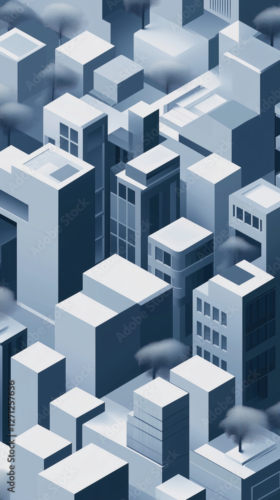 Geometric isometric shapes in neutral grays and blues with clean modern lines. Represents structure, professionalism, and design for property sales or architecture firms Geometric isometric shapes in neutral grays and blues with clean modern lines. Represents structure, professionalism, and design for property sales or architecture firms