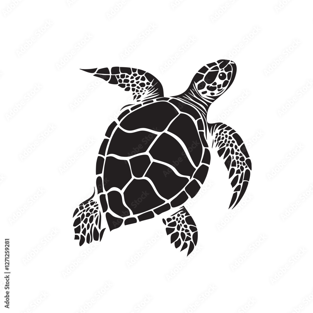 Fototapeta premium Vector of sea turtle silhouette on white background, Easy editable layere, Undersea animals.