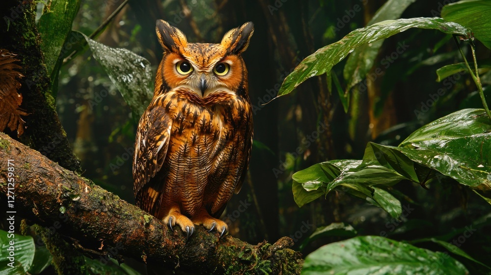 Magnificent Spectacled Owl in Lush Rainforest Magnificent Spectacled Owl in Lush Rainforest