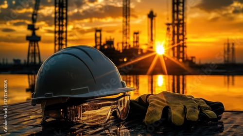 Safety Gear at Sunset on a Construction Site