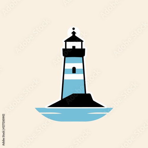 A simple lighthouse icon set against a blue background, representing maritime navigation.