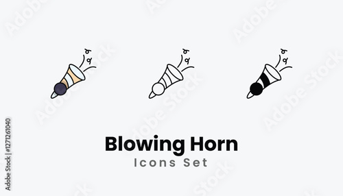 Blowing Horn Icons thin line and glyph vector icon stock illustration