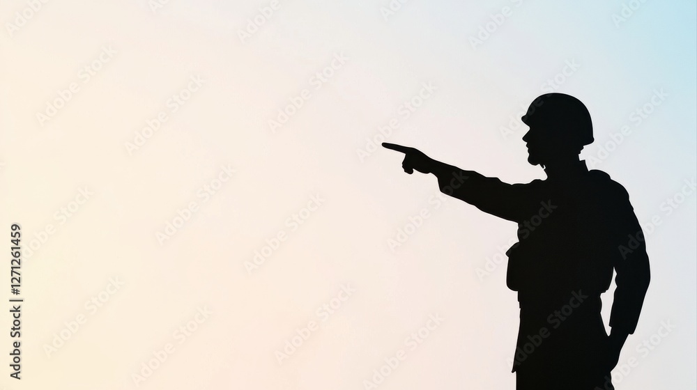 Dramatic Silhouette of a Military General Planning Strategy Against Backdrop Dramatic Silhouette of a Military General Planning Strategy Against Backdrop