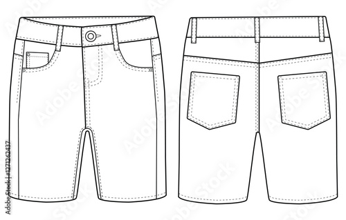 Nfant baby denim shorts flat sketch vector illustration