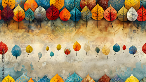 Wallpaper Mural Colorful autumn leaves in a gradient background, showcasing nature's beauty. Torontodigital.ca
